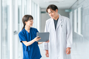 Male and female doctors, nurses, medical professionals, occupational therapists, and physical...