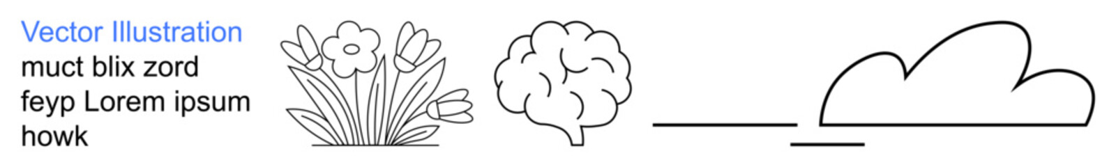 Education, creativity, environment, mental health, mindfulness, brainstorming. Minimalist composition with flowers, brain and cloud outline. Education and creativity concepts © robu_s