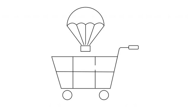 A shopping cart is displayed under a parachute