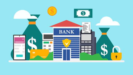 Modern Banking and Financial Services Concept with Bank Building