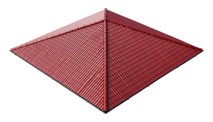 Hip roof with red tile pattern isolated on transparent background.