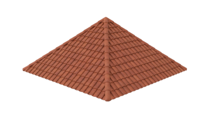 Hip roof with red tile pattern isolated on transparent background.