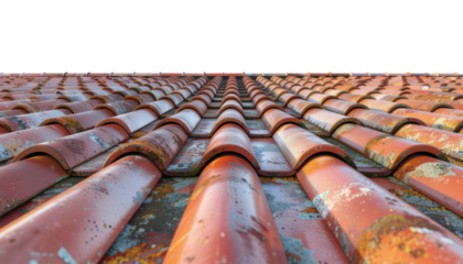 Hip roof with red tile pattern isolated on transparent background.