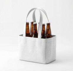Bottle Carrier Bag Mockup with 6 Beers on White Background