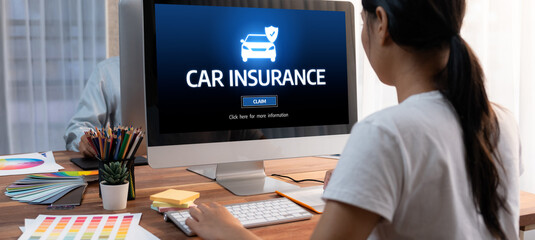 car insurance online website on computer screen for insure your car damage brisk
