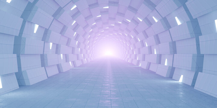 Futuristic tunnel with glowing light - Powered by Adobe