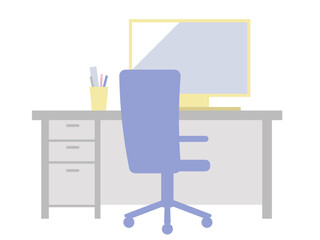 Office Desk and Chair Illustration, Simple Workspace