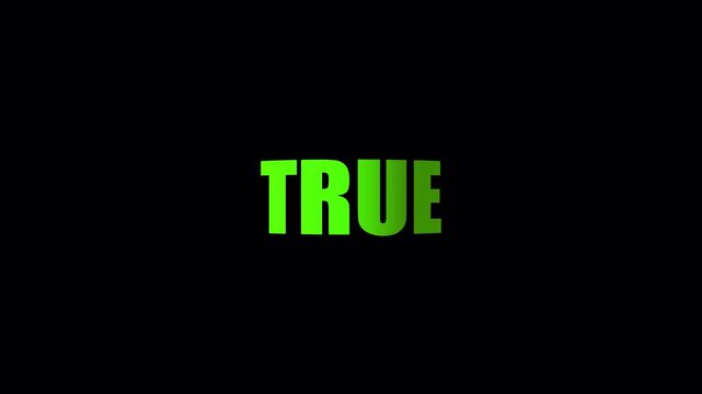 True false rotating text animation in for logic validation and result display