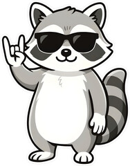 Fototapeta premium Cool Raccoon Rock Hand Gesture PNG Illustration with Sunglasses, Cartoon Animal Sticker Style, Isolated Transparent Background for T Shirts Stickers Logos