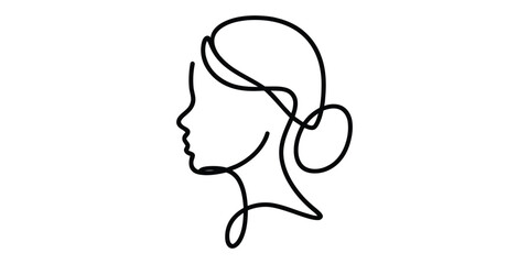 Minimalist one line drawing of woman profile with bun hairstyle