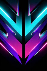 A futuristic neon-lit corridor viewed from a low angle with vibrant colors and sharp angles