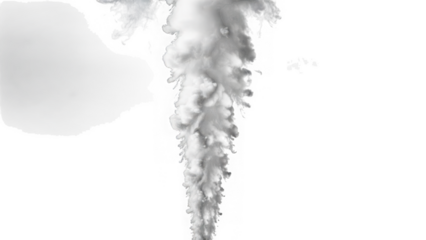 Gray smoke rising up on white background