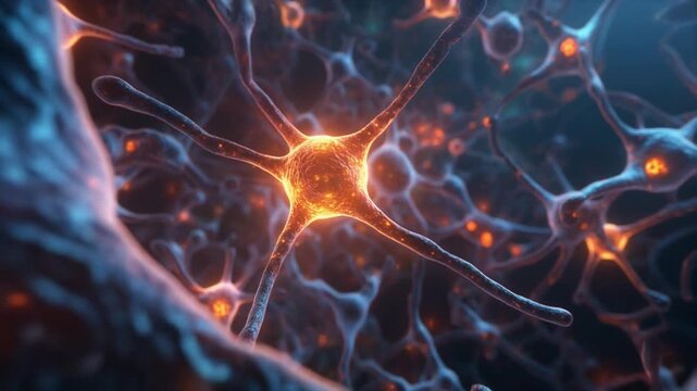 ultra realistic 3D neuroscience illustration of glowing synaptic cleft and receptor sites blended with a smooth dolly shot across intricate DNA molecular structures
