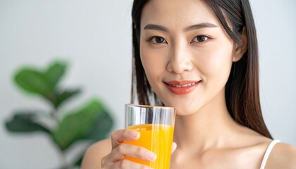 woman holding a glass of fresh orange juice, a healthy lifestyle