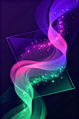 Vibrant swirling abstract shapes in a dark environment viewed from a dynamic perspective