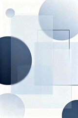 Geometric shapes in various shades of blue overlap on a clean white background