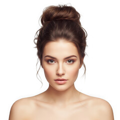 Obraz premium Young woman looking at camera with high bun isolated on transparent background
