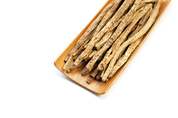 Dried brown Codonopsis root sticks used in Chinese herbal medicine.