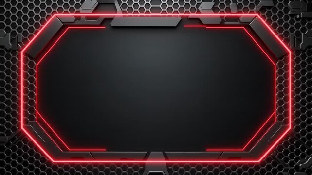 Futuristic neon octagon frame on metal grid background animation