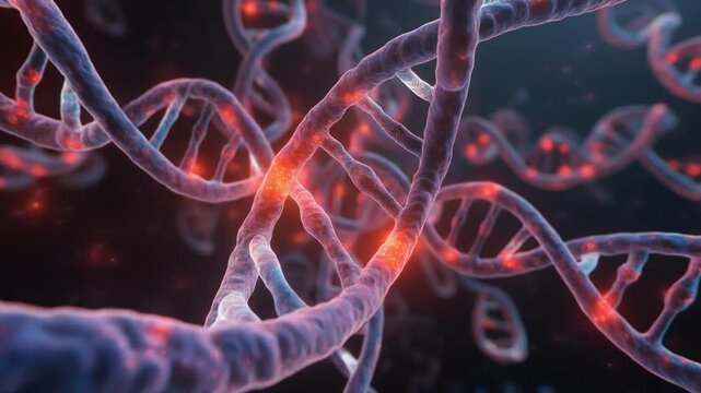 photorealistic 3D medical education video showing neuron receptor activation paired with a dolly shot through lifelike DNA with organic cellular textures
