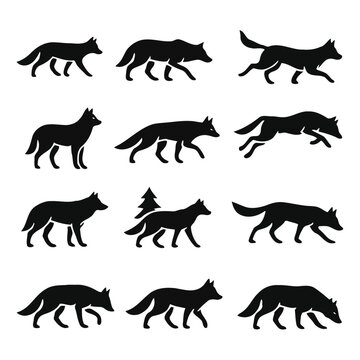 Silhouette Wolves Collection: An array of dynamic wolf silhouettes showcases the untamed essence of the wild, ranging from a solitary stride to a vibrant run