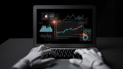 AI analyzing data analytics dashboard, detecting financial patterns, visualizing metrics, and generating insights for business decision-making and performance forecasting. Latch