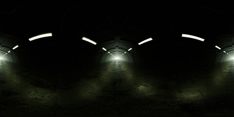 Mysterious dark tunnel with light at the end 360 vr panorama