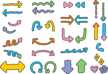 動きのあるおしゃれ矢印セット（キッズ向け・黒フチあり）