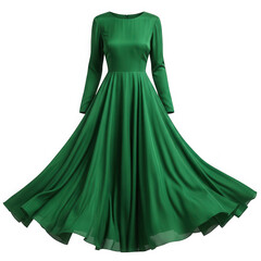 Green long sleeve flowing dress isolated on transparent background