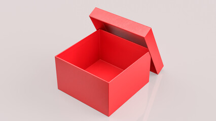 Minimal Open Red Gift Box on Soft Background 3d render.