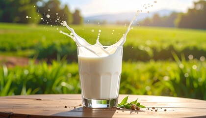 glass of milk on the grass