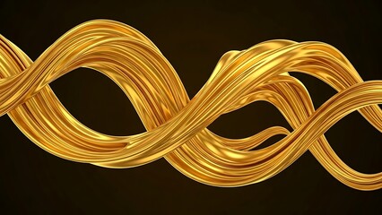 Abstract golden ribbons swirl against dark background for elegant design