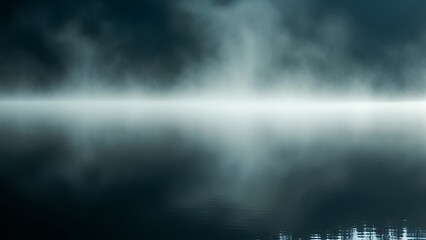 Fototapeta premium Mysterious foggy landscape with bright light beam over water