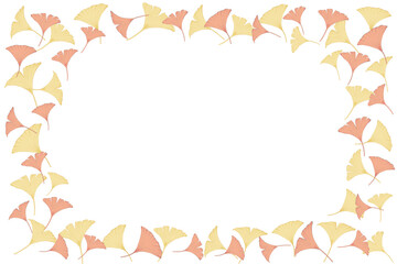 Autumn ginkgo leaf frame illustration with transparent background / 銀杏の葉の秋色フレーム 透過背景イラスト