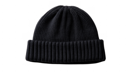 Black ribbed cuff beanie for warmth, created AI, PNG