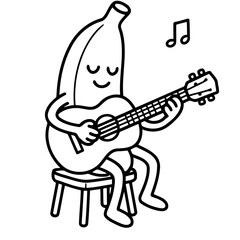 Fototapeta premium Banana's Melodic Serenade: A cheerful banana character strumming a guitar, filling the air with musical notes and playful charm.