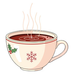 Steaming hot beverage in a festive mug perfect for winter holidays