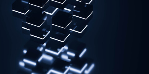 Abstract glowing geometric shapes on dark background