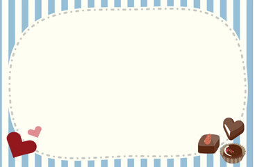 一口サイズのチョコレートとハートのイラスト付き　水色ストライプフレーム