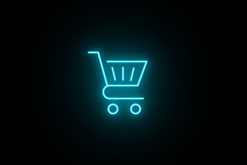 Neon glowing color Shopping cart icon on black background. shopping cart icon with a glowing or neon effect. Neon shopping basket icon. Buying cart. Buying icon. Buy icon basket.