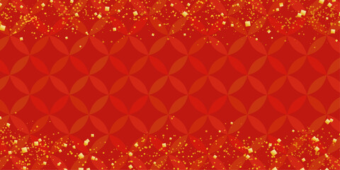 和柄 七宝文様と金箔風装飾の赤背景／正月・新年向け和風デザイン | ベクター素材   