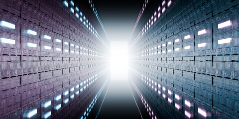 Futuristic glowing corridor with bright light