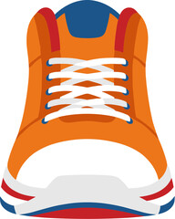Front view of a colorful orange athletic training sneaker.