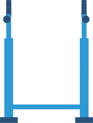 Adjustable blue squat rack stand for gym workouts and weightlifting.