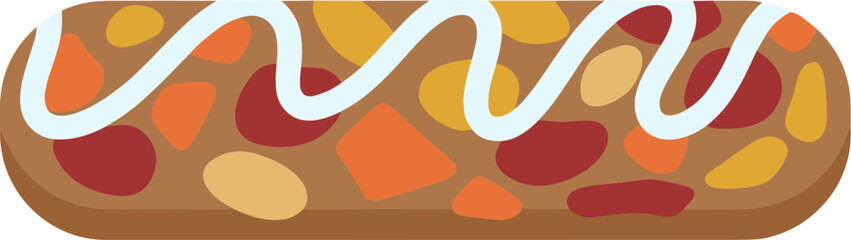 Vector illustration of a traditional Christmas fruitcake loaf with white icing drizzle.