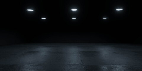 Dark minimalist room with ceiling lights