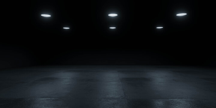 Dark minimalist room with ceiling lights