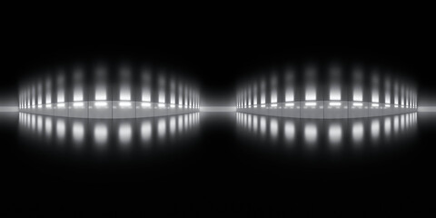 Futuristic illuminated columns in dark space 360 vr panorama