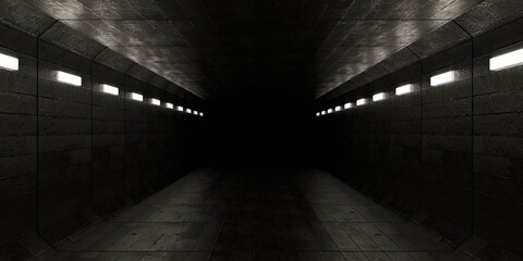 Dark tunnel with dim lighting