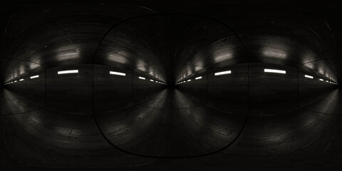 Mysterious dark corridor with faint lights 360 vr panorama